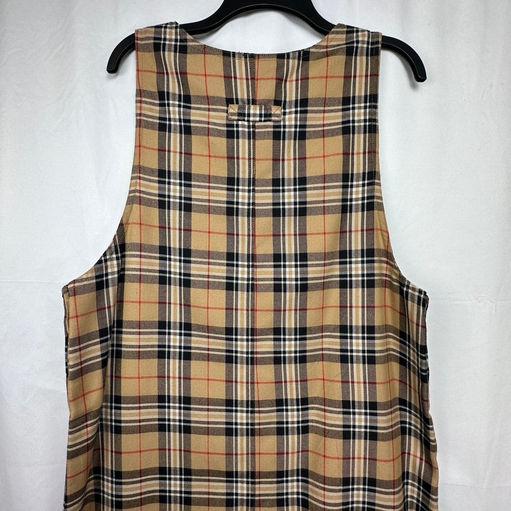 Vintage 90s Erika Studio‎ Plaid Jumper Dress Tan Black Sleeveless Midi Slit - Picture 8 of 10